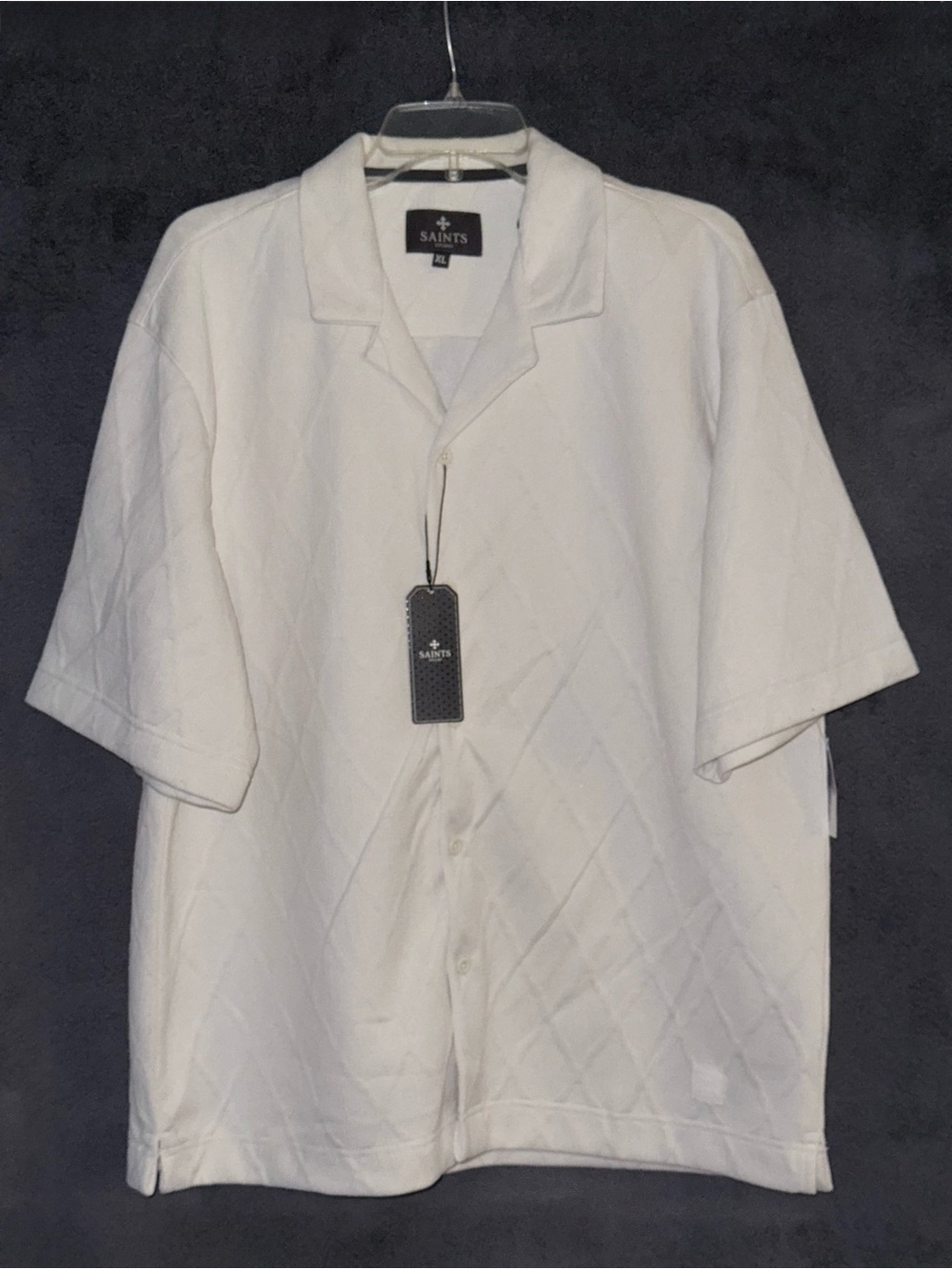 NWT Saints Studio Men's Ecru Short Sleeve Diamond Quilted Shirt Size XL